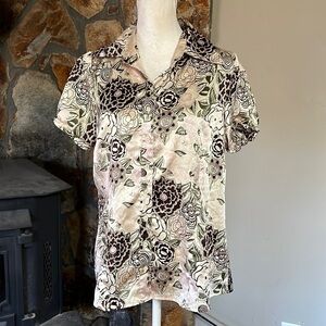 BCBGMAXAZRIA Floral Button Down Silk Blend Blouse